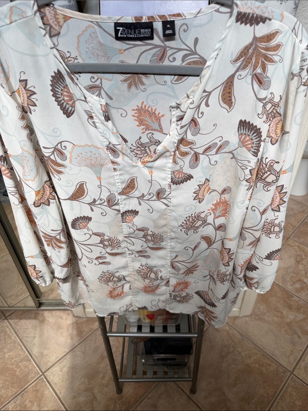 Avenue Cream Floral V-Neck Tunic with Tan & Orange Accents